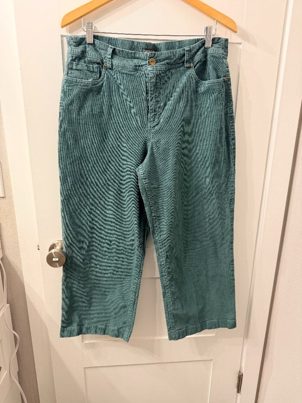 Toad&Co Karuna Corduroy Pants Women 14 Teal Hemp Organic Cotton Cropped Wide Leg